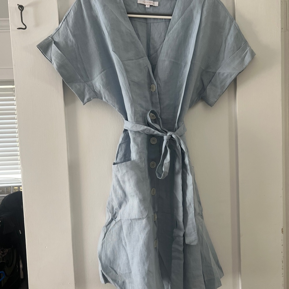Light Blue Linen Button-Down Dress